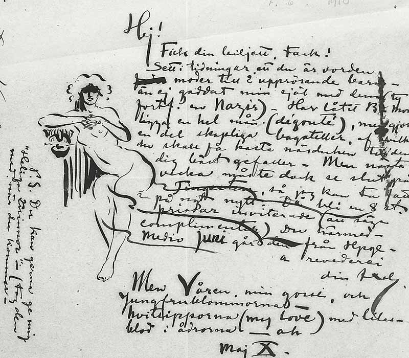 One of Axel Ebbe's many illustrated letters. Correspondence and staying in touch with friends were important to him.