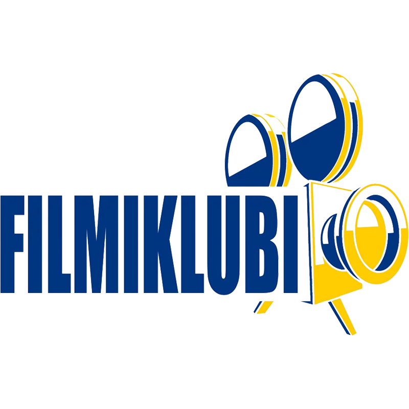 Filmiklubis logga. En stiliserad filmkamera med text FILMIKLUBI.