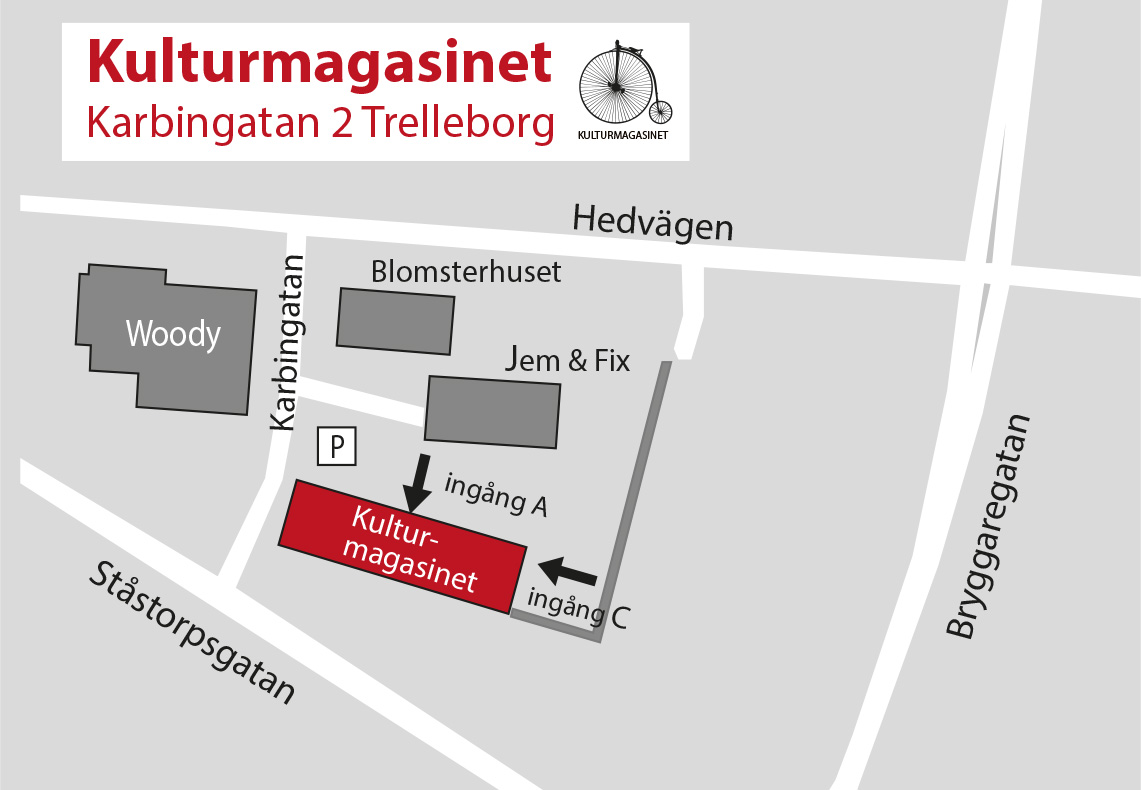 Karta som visar hur man hittar till Kulturmagasinet i Trelleborg