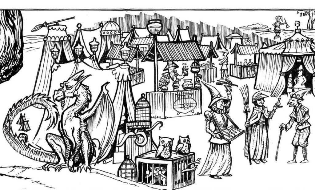 Illustration föreställande en magisk värld