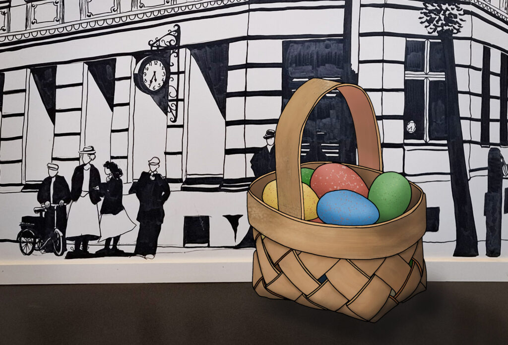 Korg med färgglada ägg