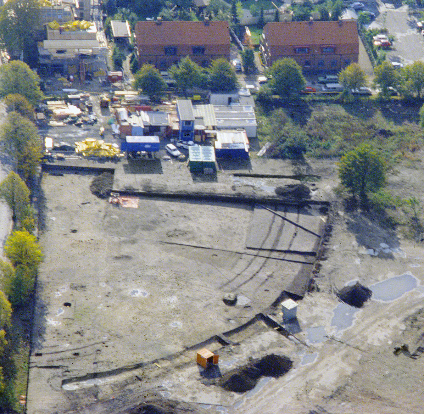 Flygbild. Vy över utgrävningen av Trelleborgen.