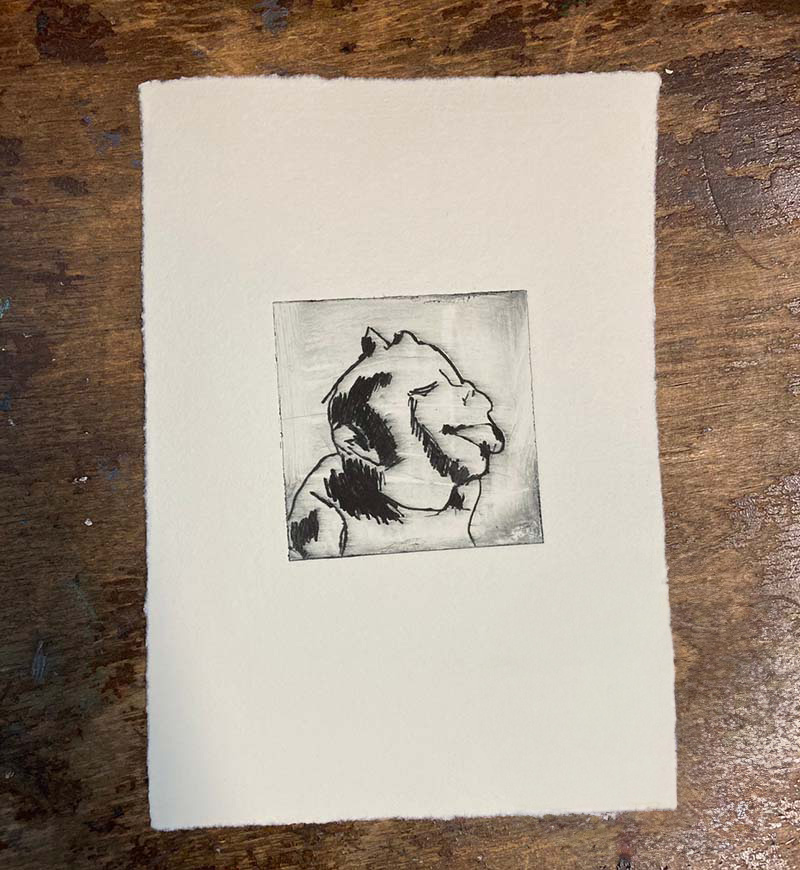 Grafiskt tryck föreställande ett troll, gjort av en elev.