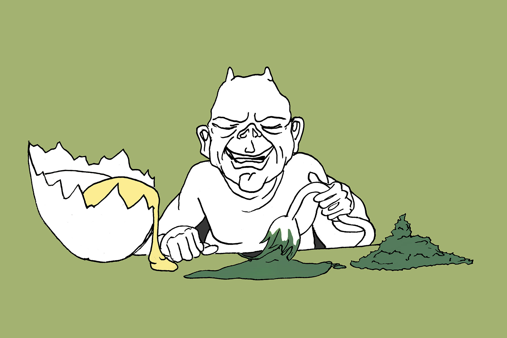 Troll målar grön färg med sin svans